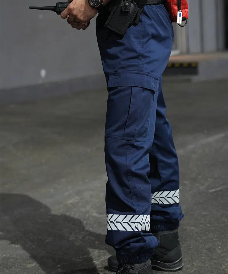 Pantalon avec Bande HV / Sécurité Privée / SSIAP / Sécurité incendie / Noir et Bleu Marine. GK PRO.