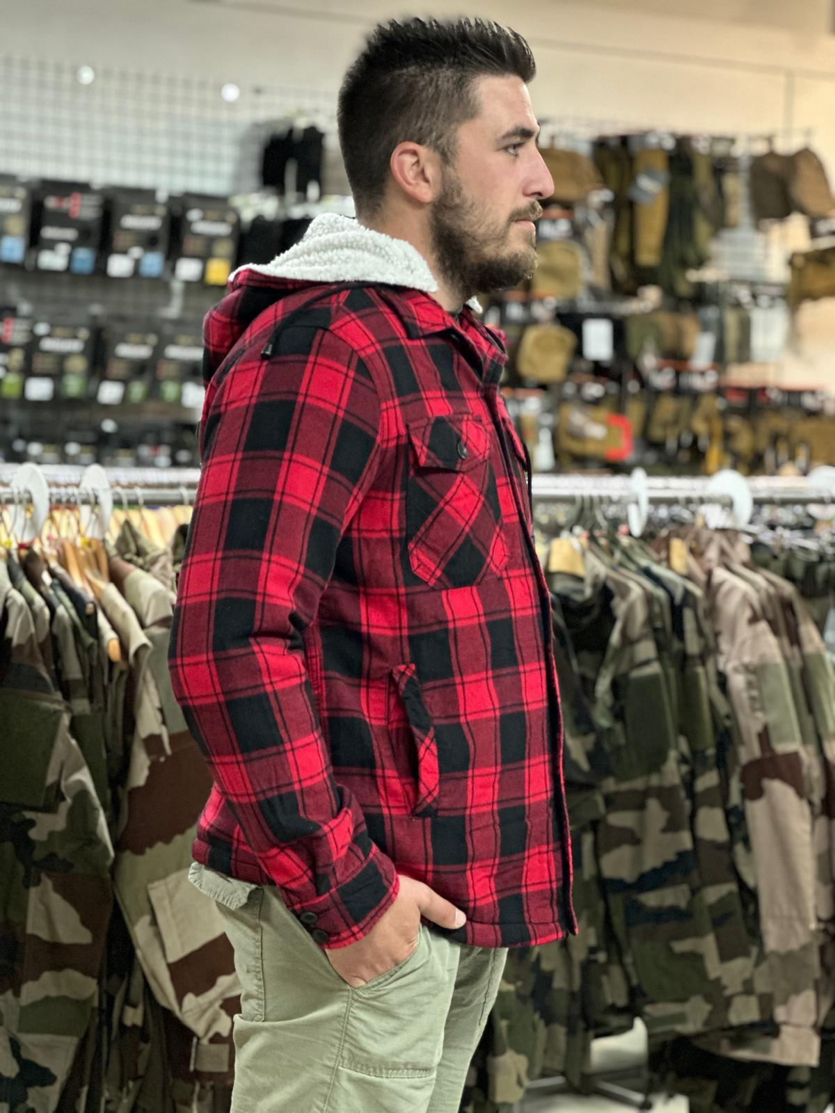 Veste à capuche "Lumber Jacket" Hooded / Noir, Rouge / Bûcheron / Manteau. BRANDIT.