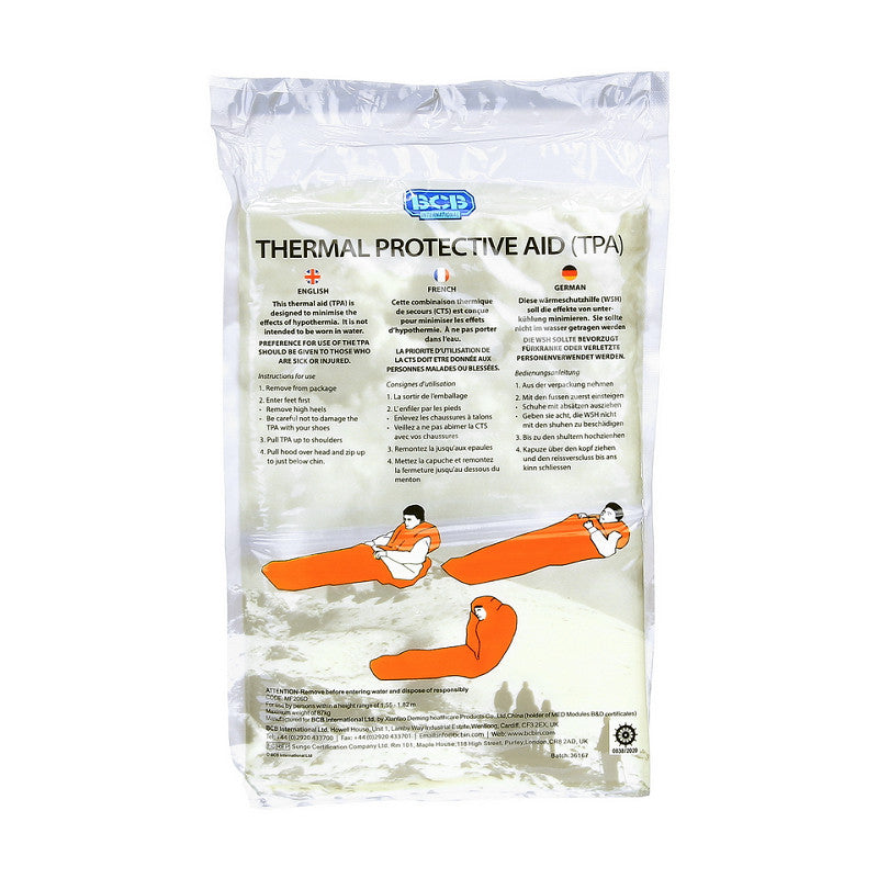 Sac Hypothermie Urgence / Couverture de survie / CTS ( Combinaison Thermique de Secours). BC