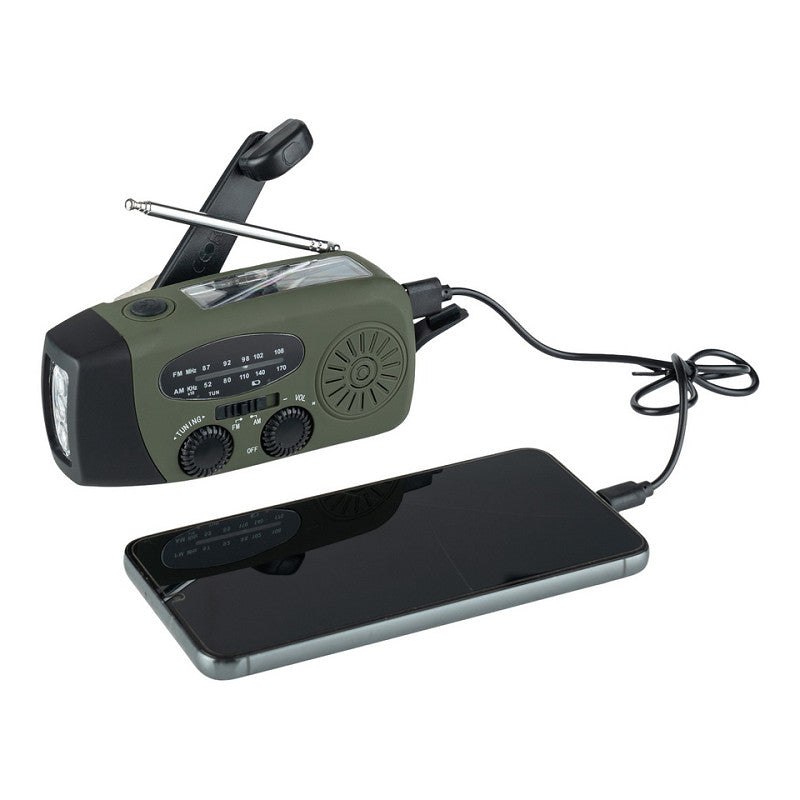 Radio à manivelle d'urgence / Survie / Vert Olive. FOSCO.