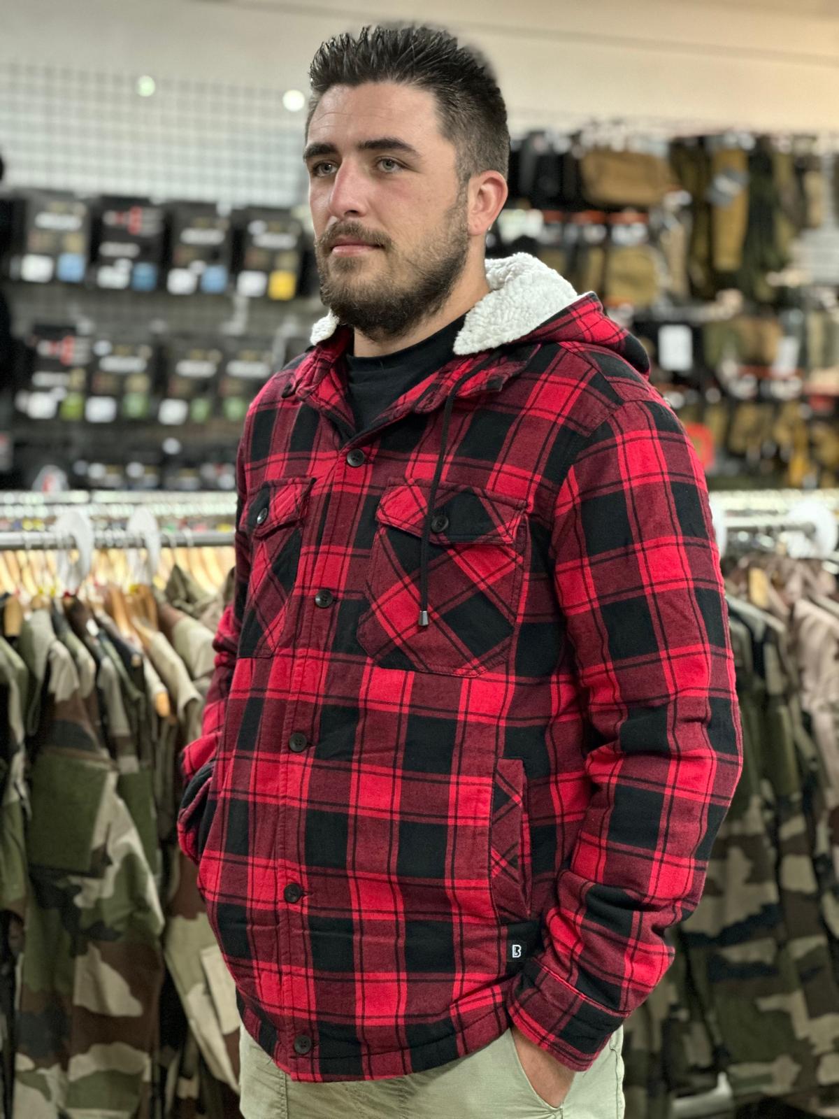 Veste à capuche "Lumber Jacket" Hooded / Noir, Rouge / Bûcheron / Manteau. BRANDIT.