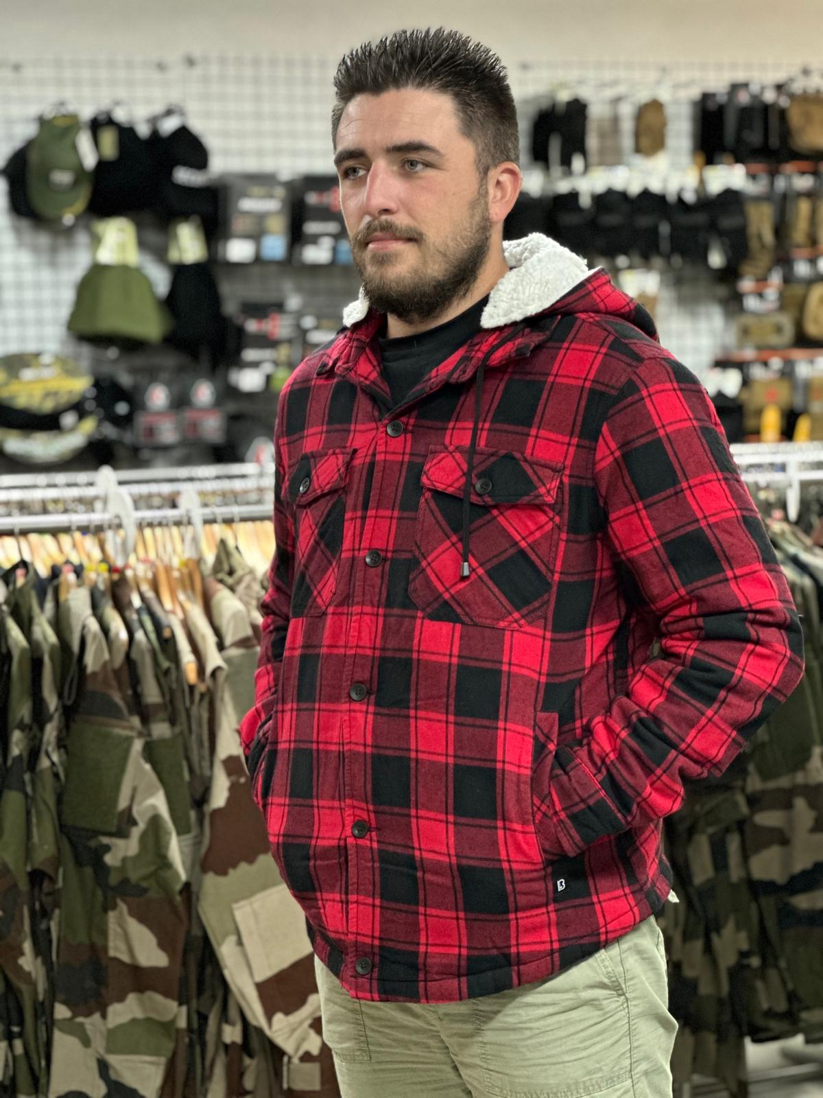 Veste à capuche "Lumber Jacket" Hooded / Noir, Rouge / Bûcheron / Manteau. BRANDIT.