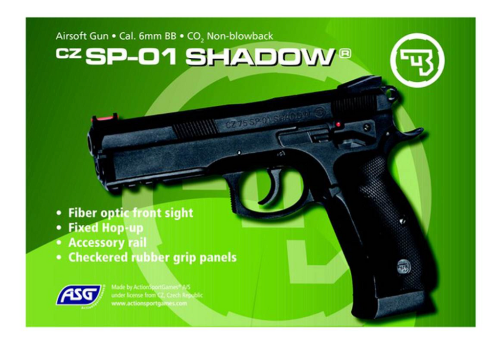 Réplique Airsoft / CZ 75 SP-01 Shadow CO2 Fixe / 1,6 Joules. ASG.