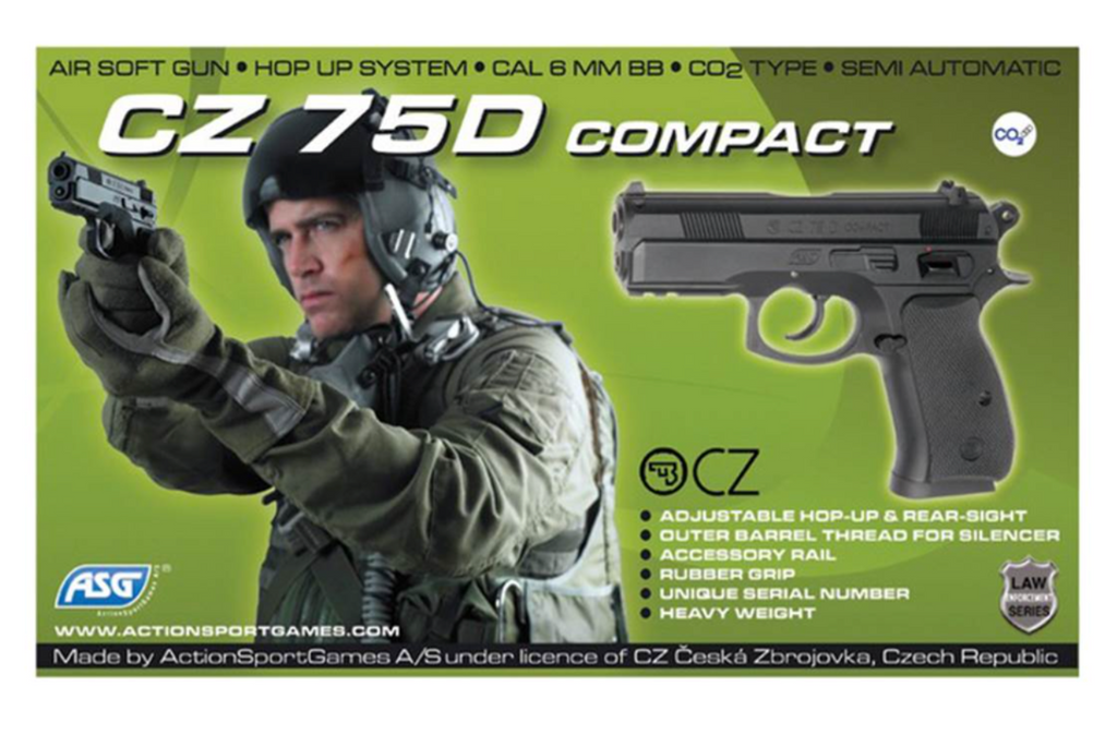 Réplique Airsoft CZ 75D Compact CO2 Fixe / 1,6 Joules. ASG.