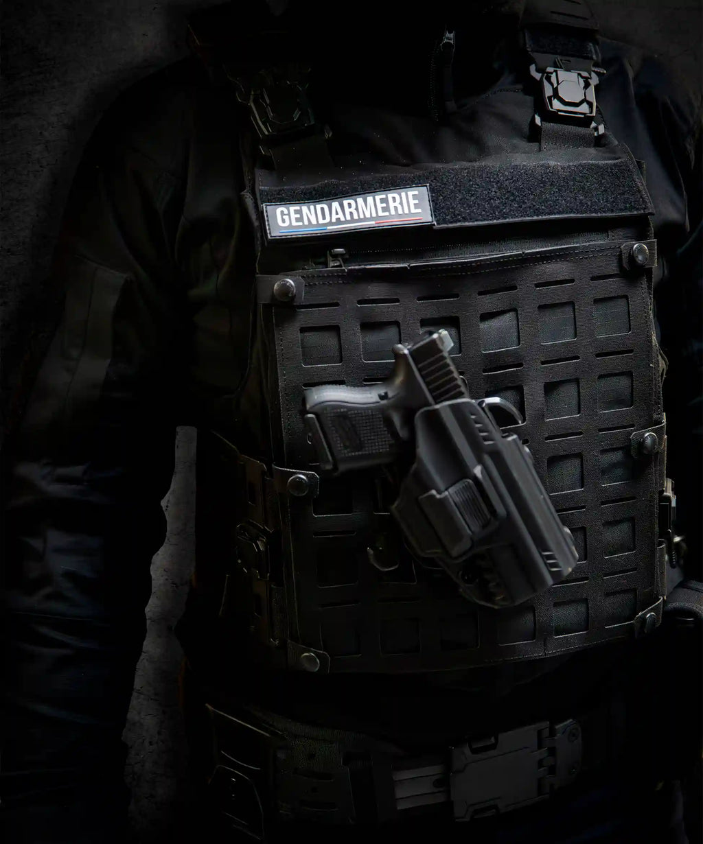 Porte Plaques / Housse Tactique 4 en 1 FDO / Gilet tactique / Gendarmerie / Sécurité Privée / Noir. GK PRO.
