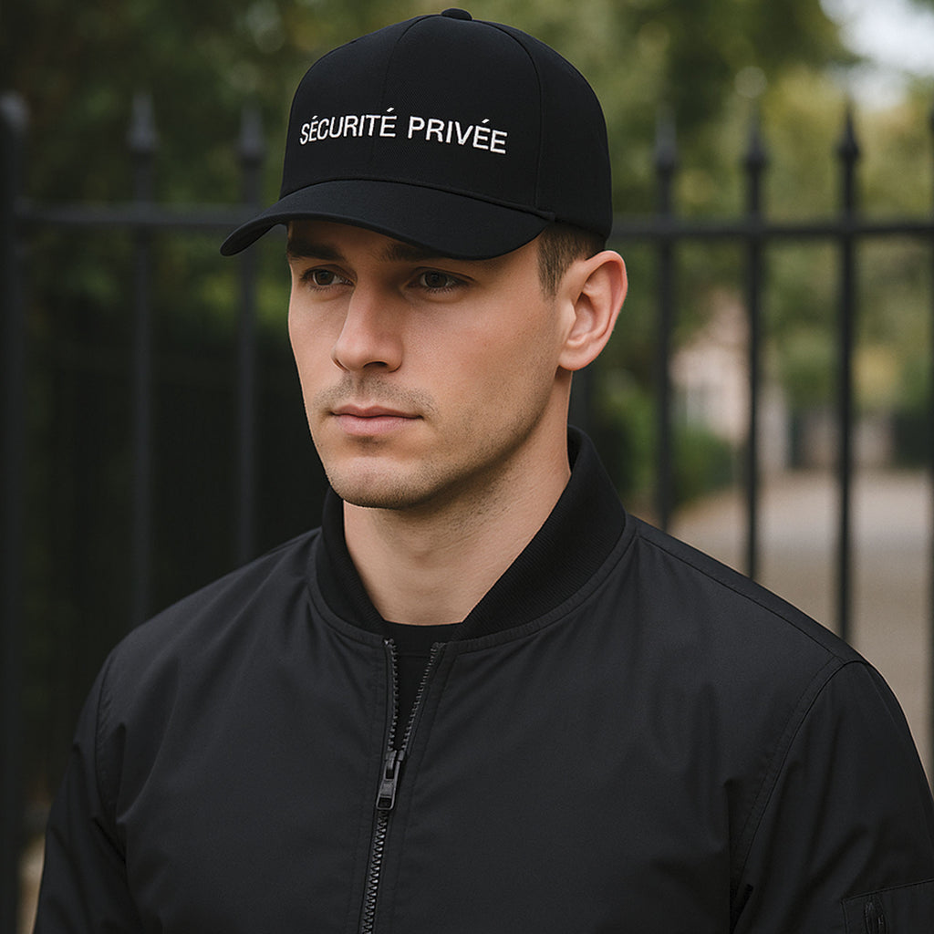 Casquette Sécurité Privée / Noire réflective blanc. OPEX DCA.
