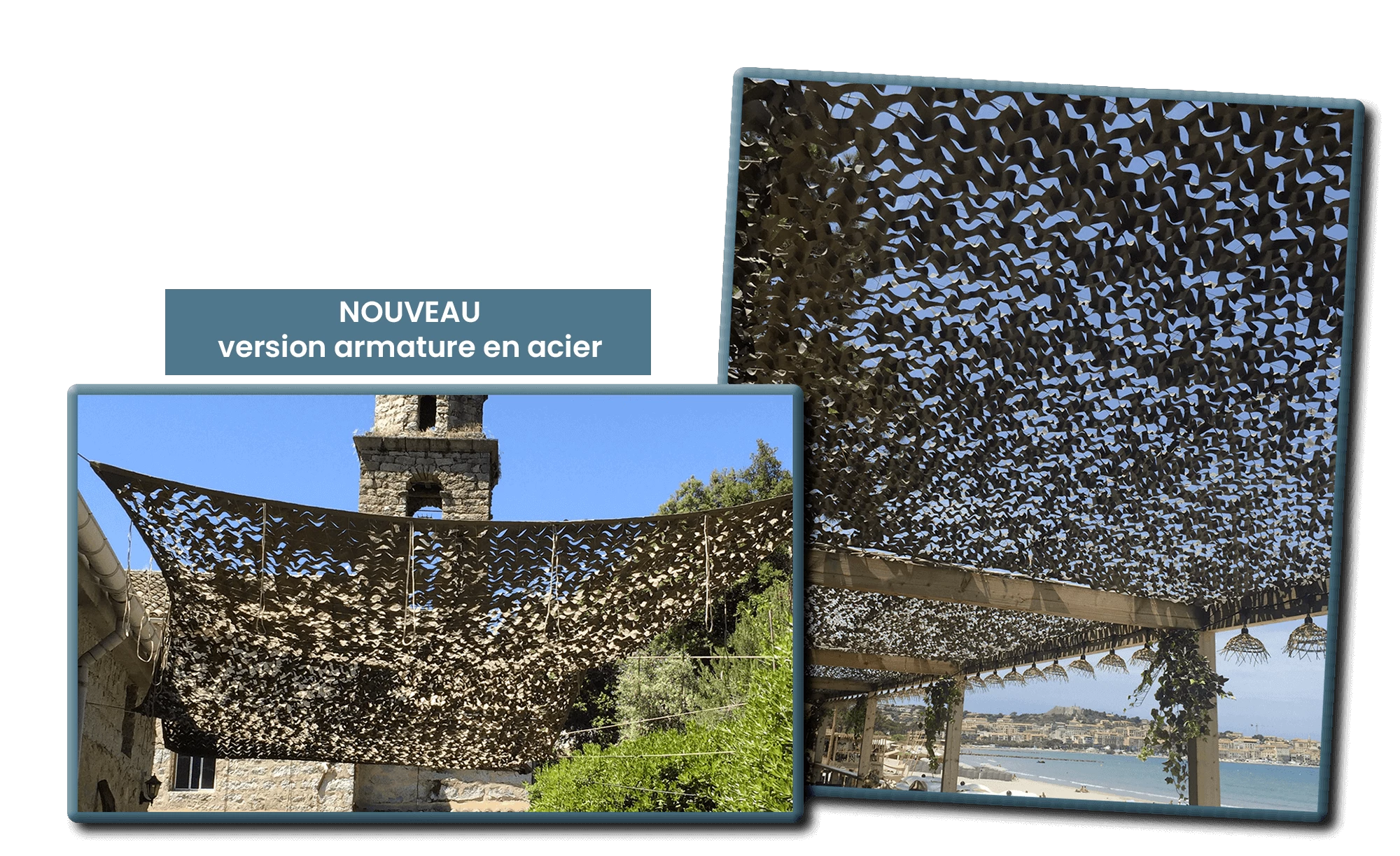 Filet de camouflage renforcé, câble acier / 80% d'ombrage /  300 Deniers  / Sable, Beige. BARTAVEL.