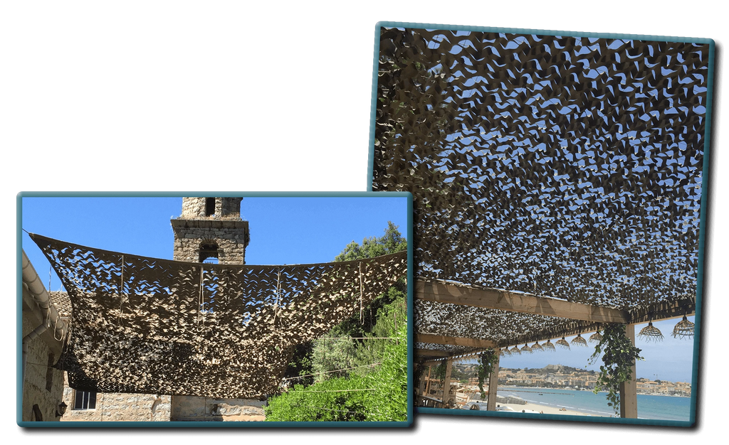 Filet de camouflage renforcé cordé / 80% d'ombrage / Voile d'ombrage /  300 Deniers  / Sable, Beige. BARTAVEL.