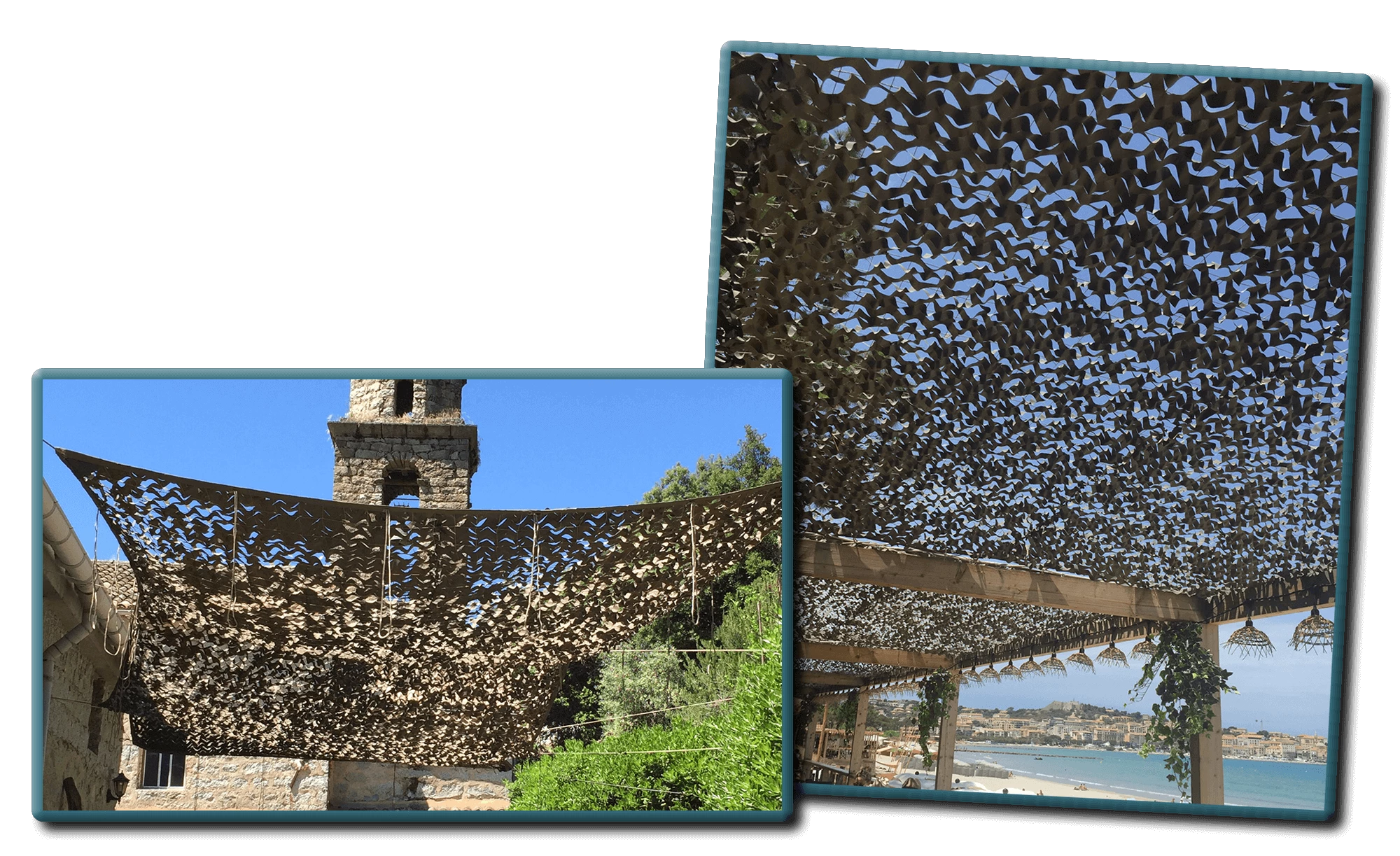 Filet de camouflage renforcé cordé / 80% d'ombrage / Voile d'ombrage /  300 Deniers  / Sable, Beige. BARTAVEL.