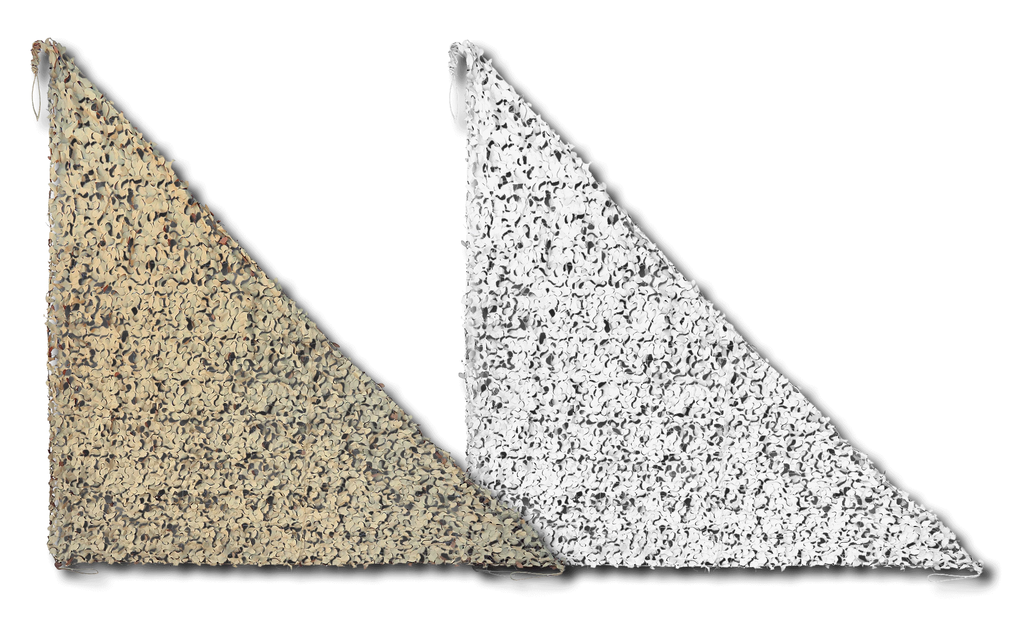 Filet de camouflage Triangulaire renforcé, cordé / 80% d'ombrage /  300 Deniers  / Blanc. BARTAVEL.