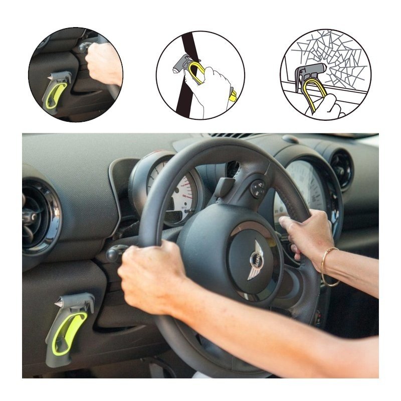 Marteau brise vitre / Coupe Sangle / Urgence / Jaune.