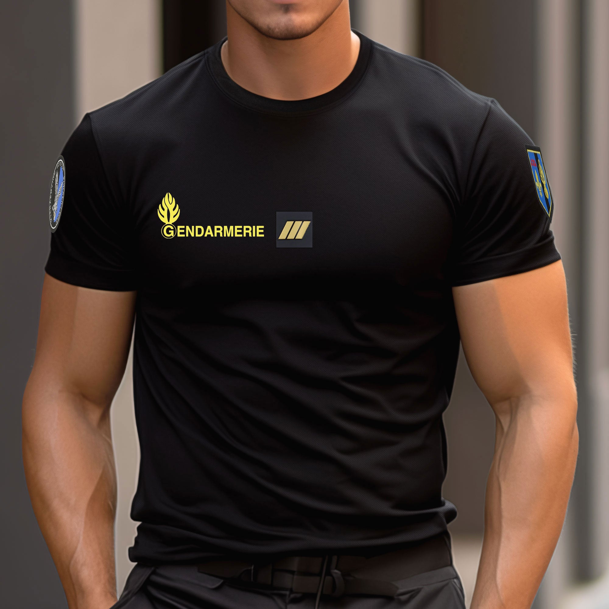 T-shirt Gendarmerie Mobile manches courtes / Cool Dry / Noir. DCA OPEX.