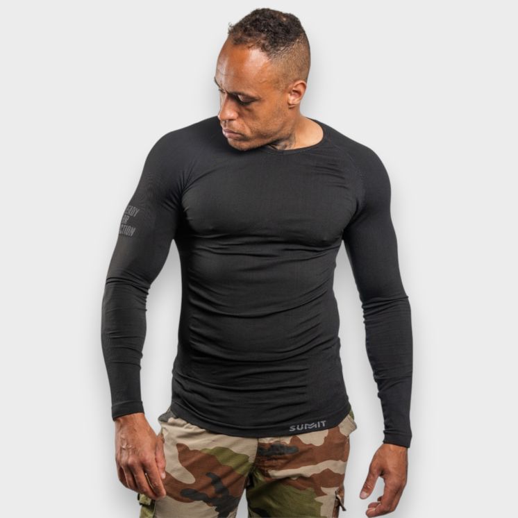 Baselayer / Haut "Atacama" / +10°, -10° / Thermique / T-shirt manche longue / Noir. SUMMIT OUTDOOR.