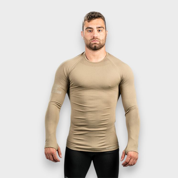 Baselayer / Haut "TAIGA" / Grand froid / T-shirt manche longue / Sable. SUMMIT OUTDOOR.
